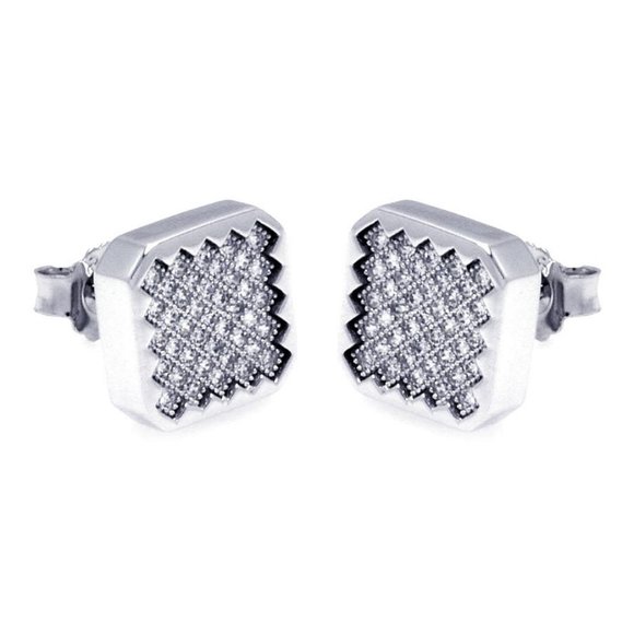 Silver 925 Micro Pave Clear Stud Earrings
